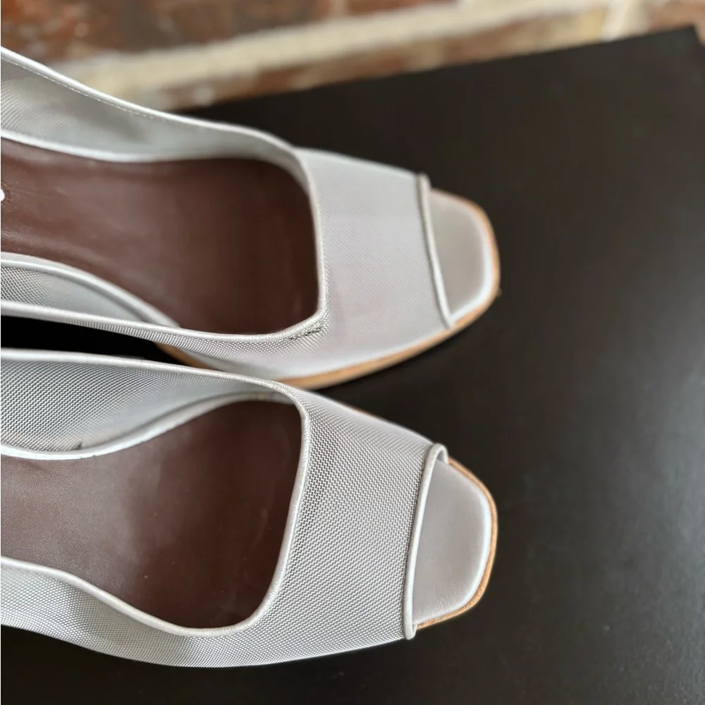 Donald J. Pliner Silver Metal Mesh Natural Cork Slingback Sandals Size 10